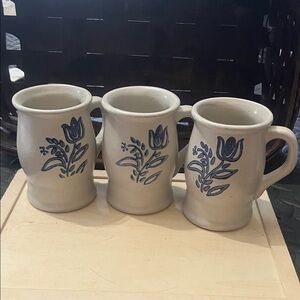 Set of Three Pfaltzgraff Yorktowne Floral Blue and White Mugs